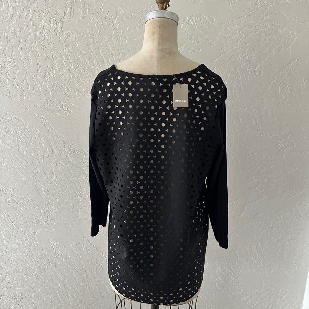 CHICOS | Womens Carris Circle Back Top NEW Size 1 Small 3/4 Sleeve Mod Blouse